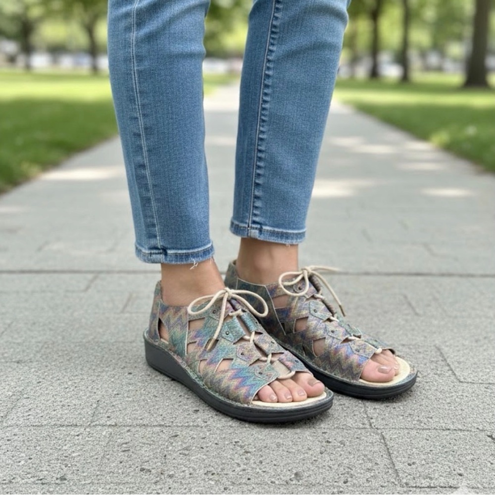 Alegria Valerie leather lace-up sandals.